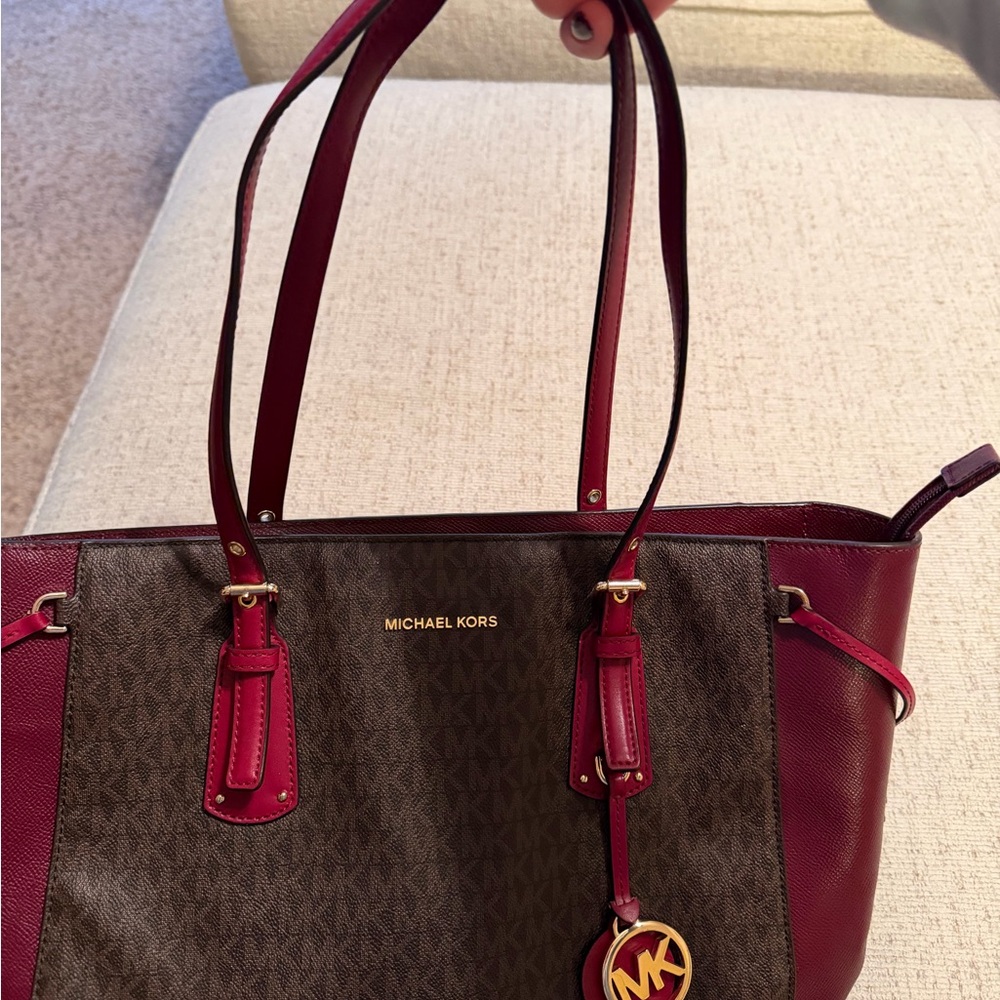 Michael Kors Burgundy and Brown Tote Bag - Picture 11 of 11